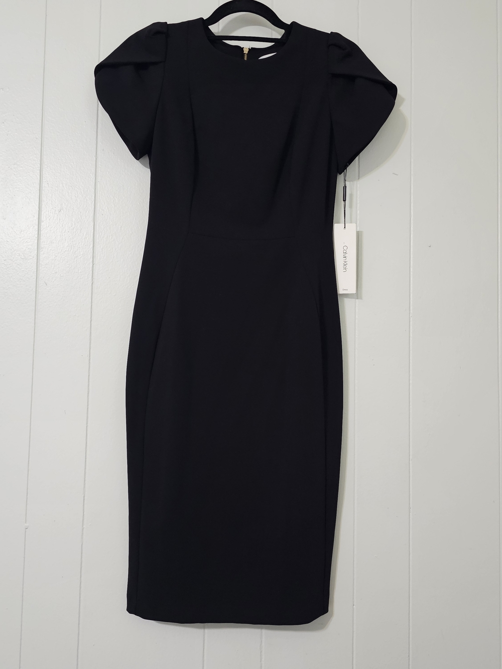 Calvin Klein Black Sheath Dress Size 2 NWT Cap Sleeve Career Work Midi
